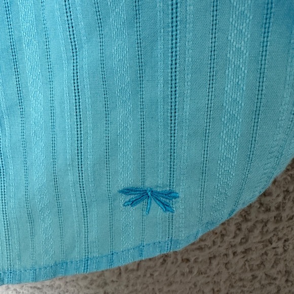 Talbots Button Front Top Women Size 16 Blue Cotton Roll Tab Sleeve Career Casual - Picture 5 of 11